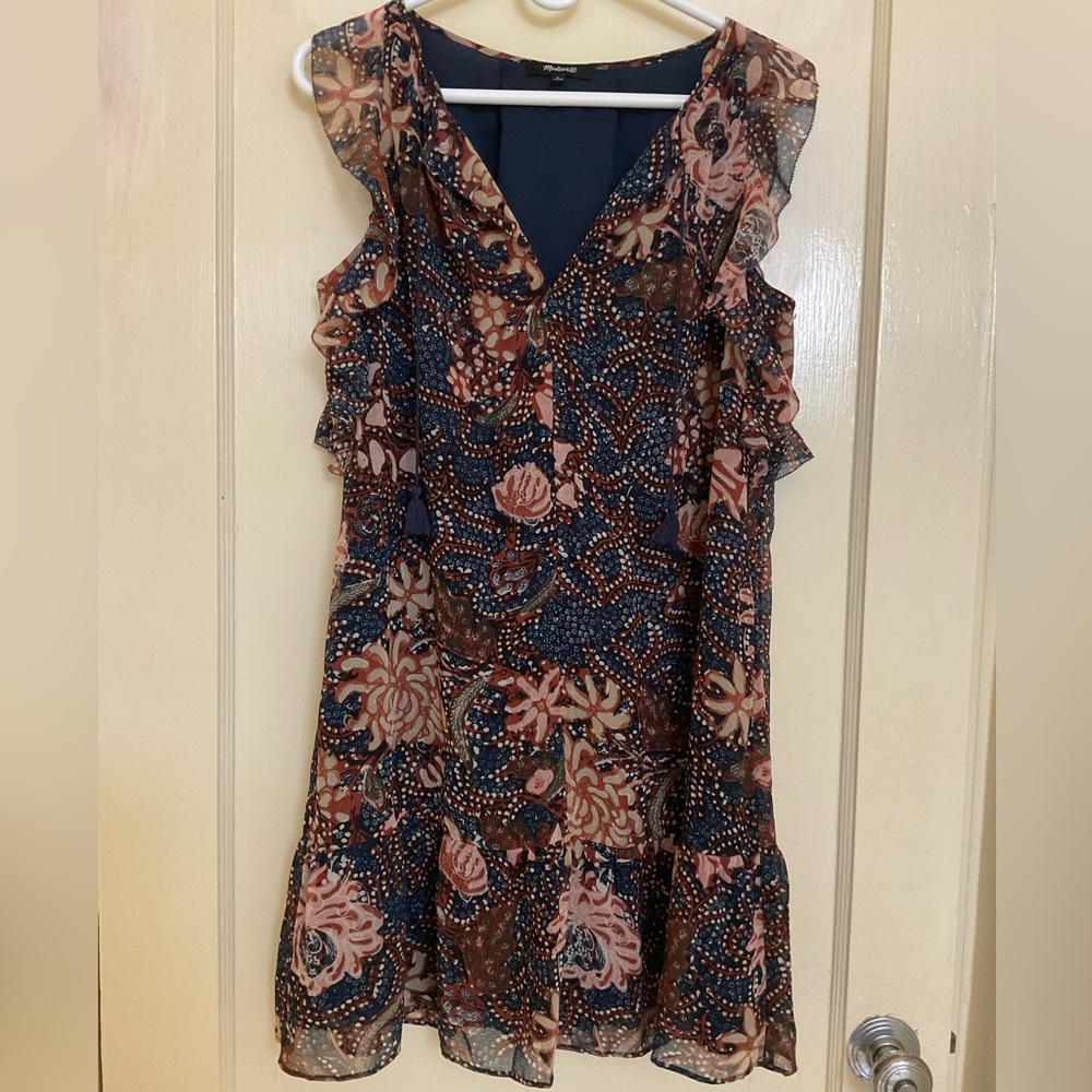 Madewell Orange and Blue V-Neck Sundress